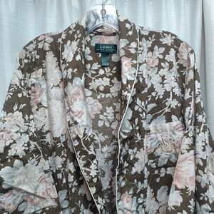 Lauren Ralph Lauren Women's Size L Brown‎ Floral Logo Embroidered Robe NO BELT